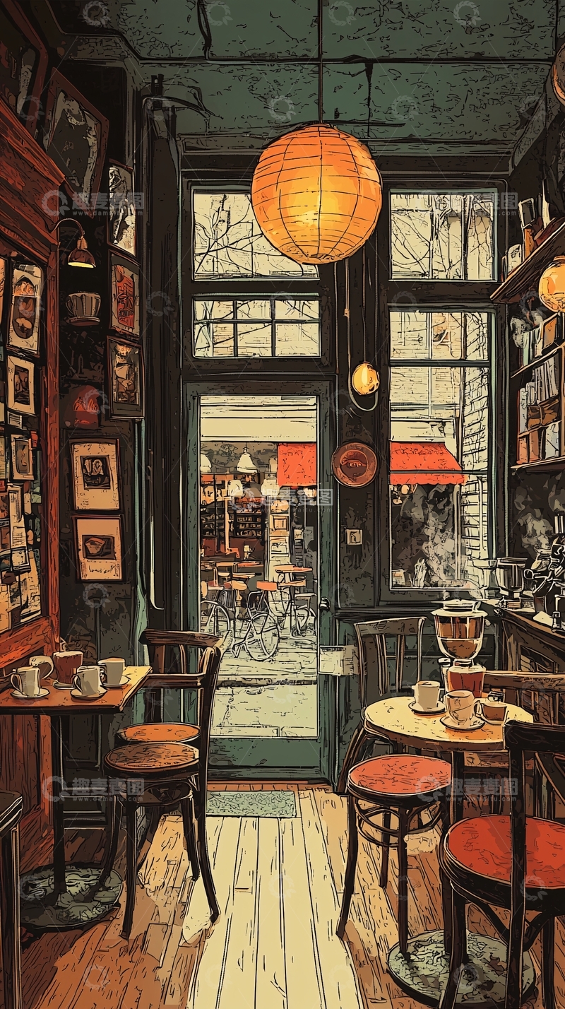高清大图下载【趣麦麦图】复古咖啡馆室内场景