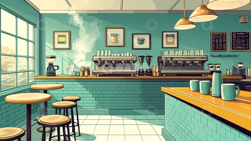 高清大图下载【趣麦麦图】阳光洒落的清新咖啡馆