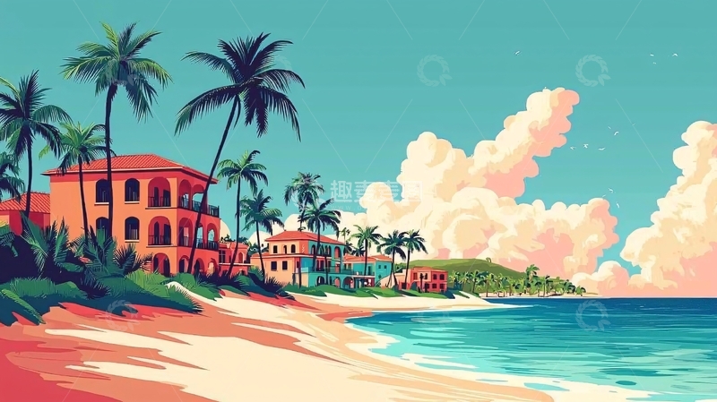 高清大图下载【趣麦麦图】热带海滩度假村