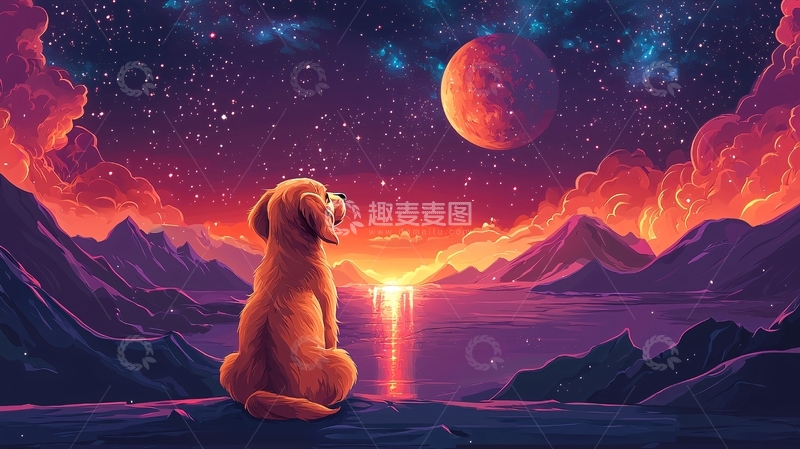 高清大图下载【趣麦麦图】星空下的小狗