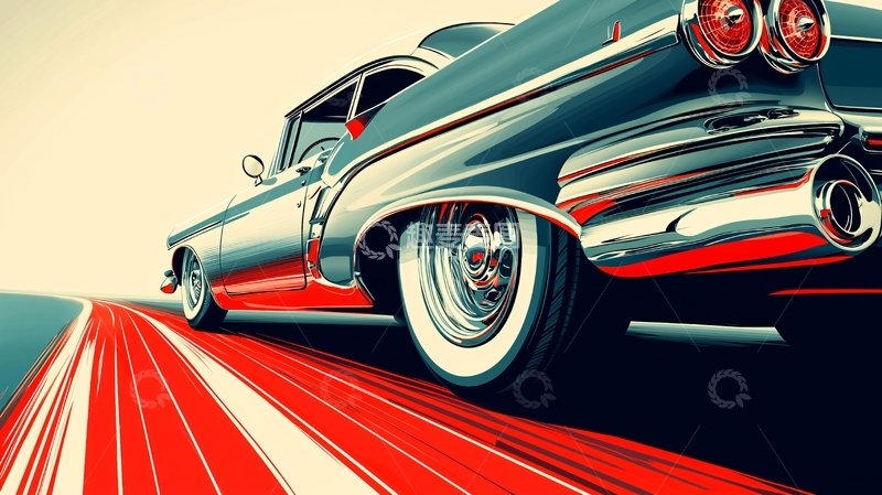 高清大图下载【趣麦麦图】复古跑车疾驰公路