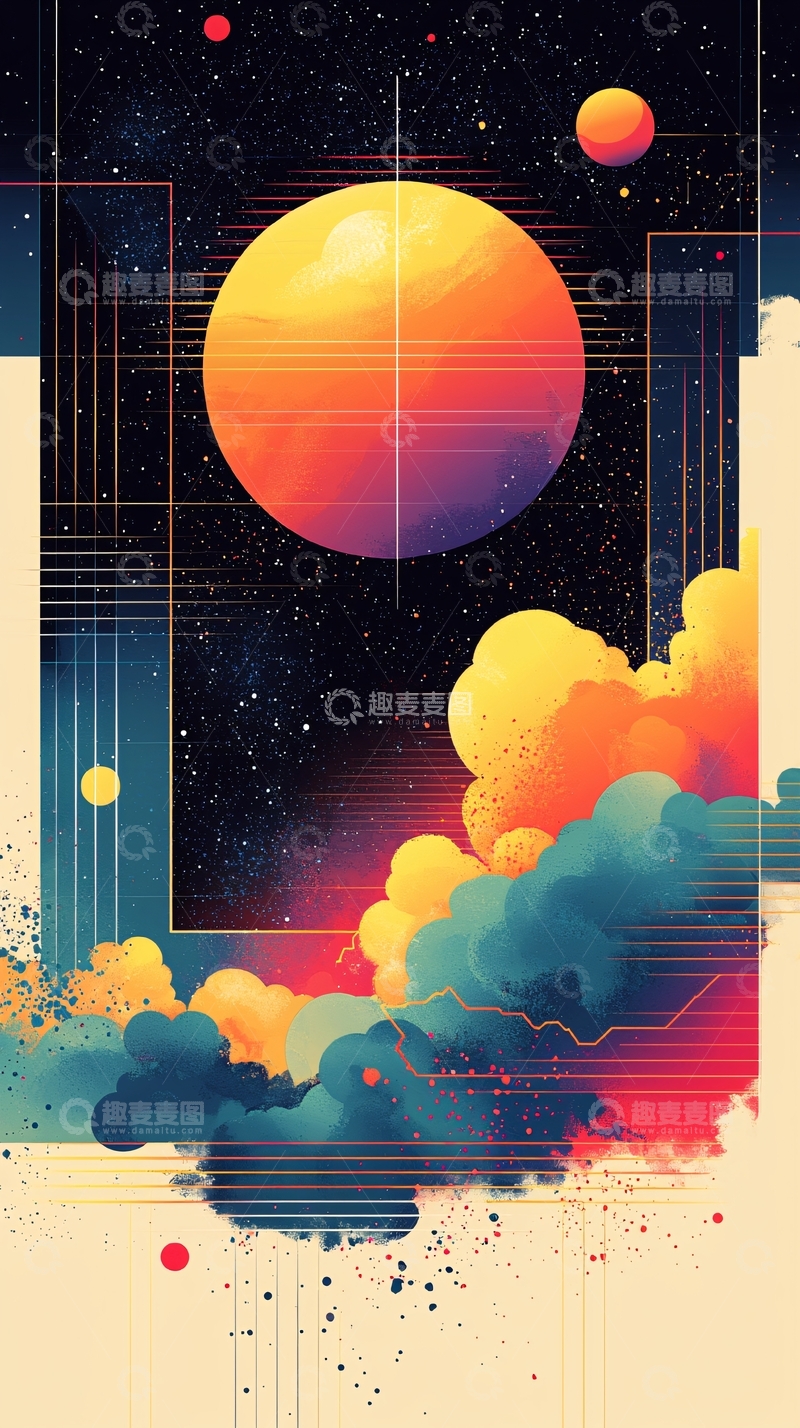 高清大图下载【趣麦麦图】复古太空星球云彩