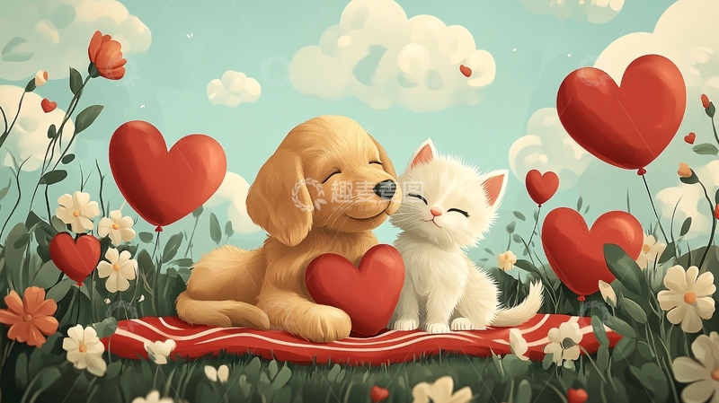 高清大图下载【趣麦麦图】狗狗猫咪爱心图