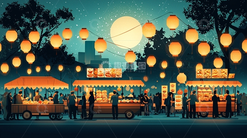 高清大图下载【趣麦麦图】夜市