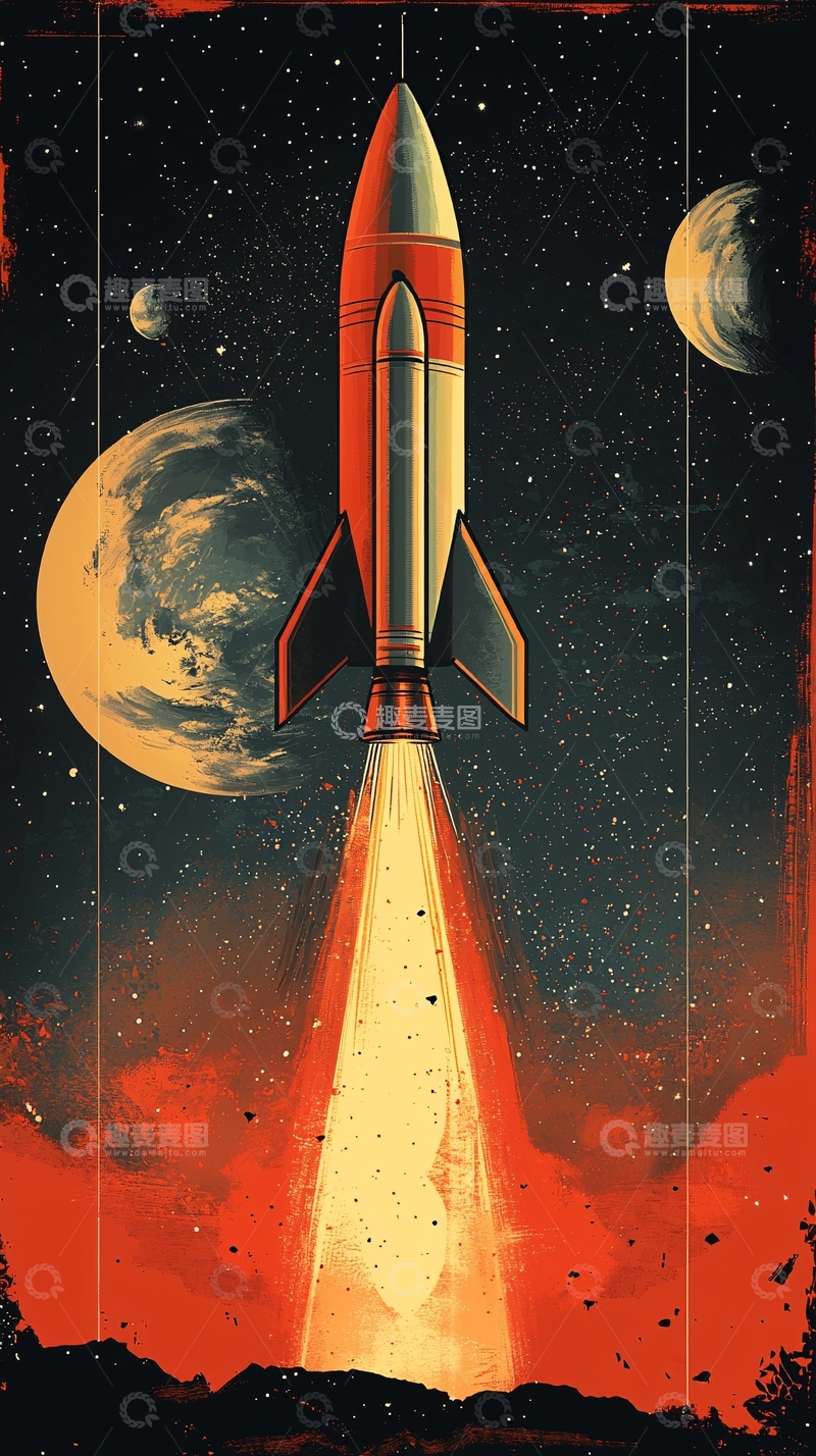 高清大图下载【趣麦麦图】复古火箭发射升空