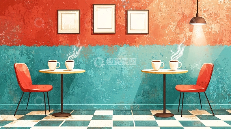 高清大图下载【趣麦麦图】复古咖啡馆双人桌