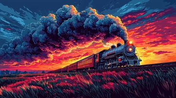蒸汽火车夕阳剪影
