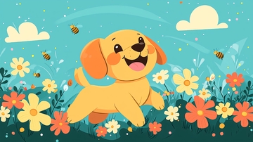 可爱小狗奔跑花丛