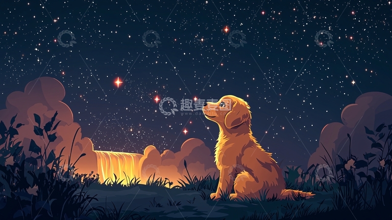 高清大图下载【趣麦麦图】星空下的小狗
