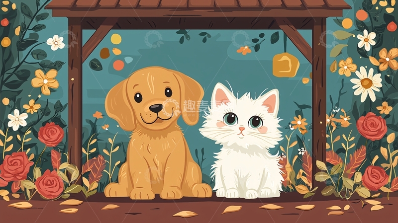 高清大图下载【趣麦麦图】狗狗猫咪花园