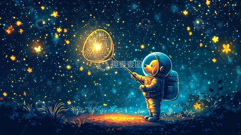 高清大图下载【趣麦麦图】太空宇航员捕星