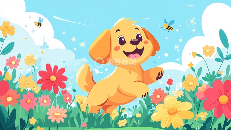 高清大图下载【趣麦麦图】卡通金毛犬