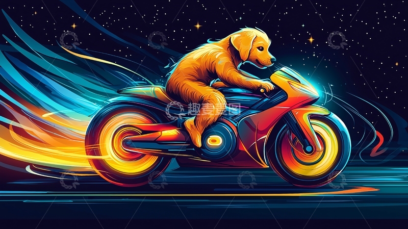 高清大图下载【趣麦麦图】狗骑摩托车飞驰
