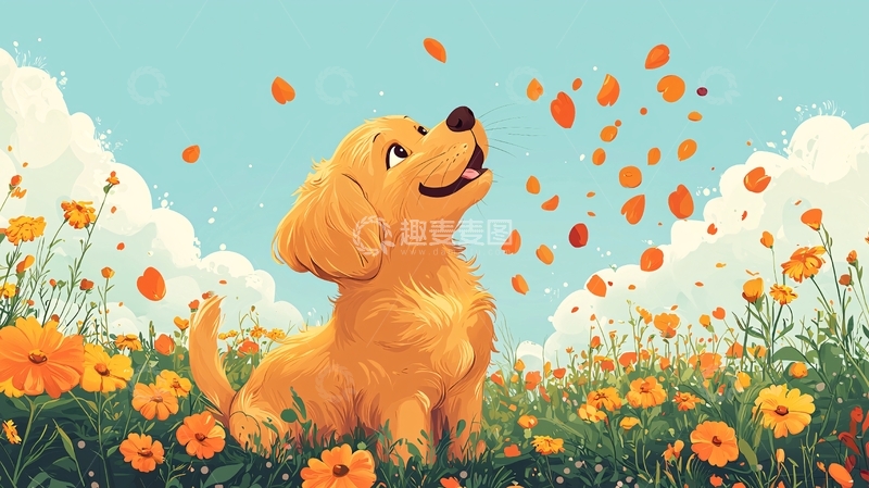 高清大图下载【趣麦麦图】金毛幼犬秋日田园