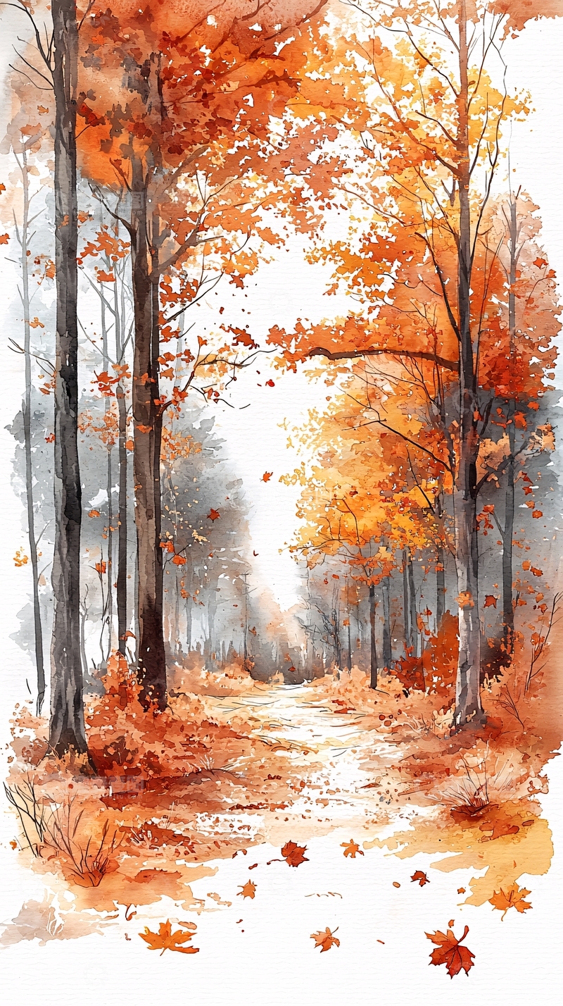 高清大图下载【趣麦麦图】水彩画秋景