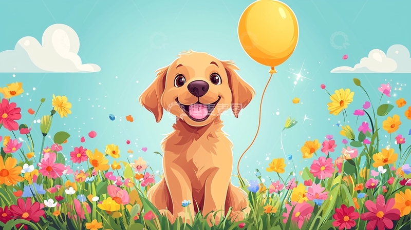 高清大图下载【趣麦麦图】金毛幼犬花丛中