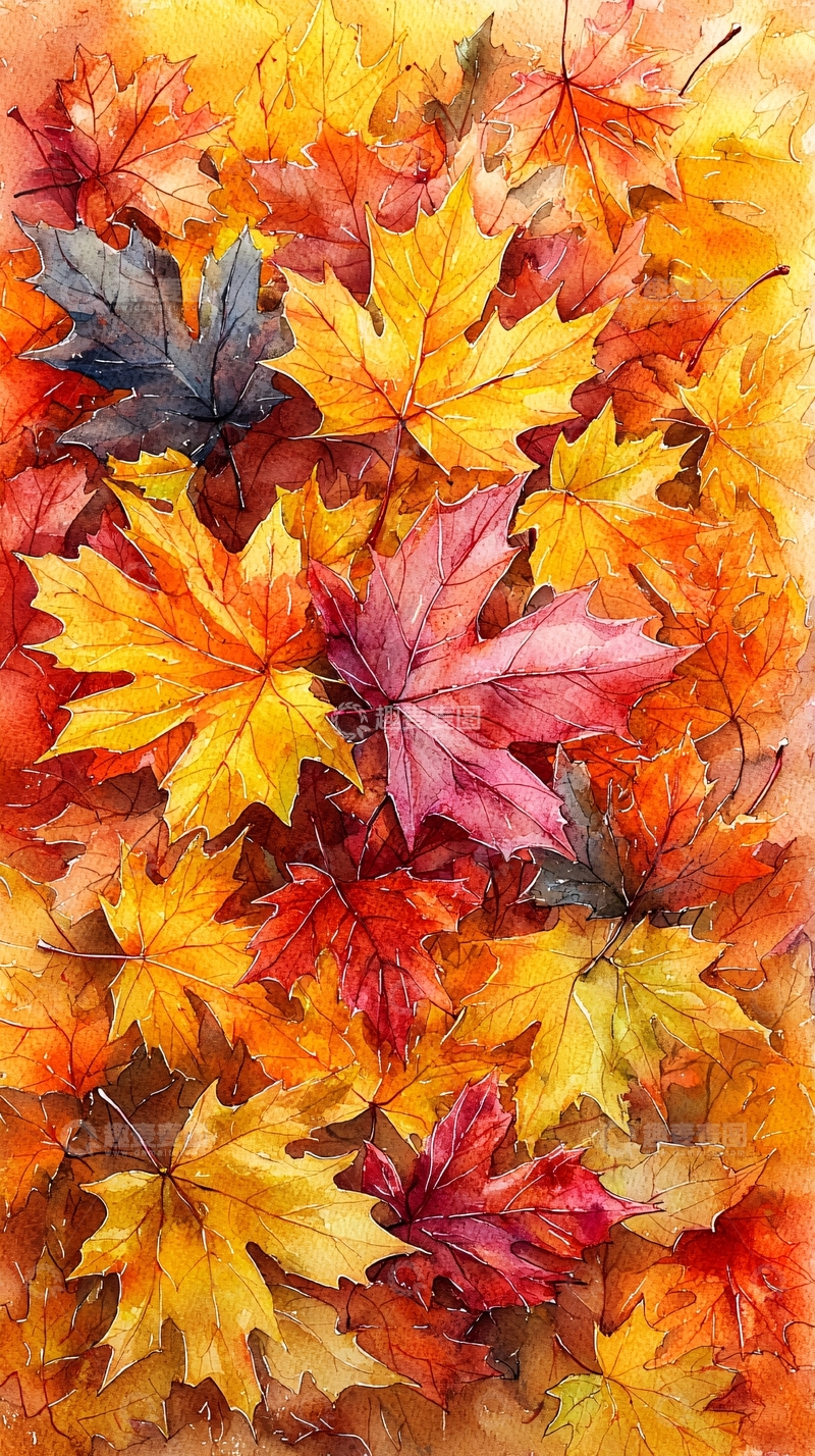 高清大图下载【趣麦麦图】水彩枫叶