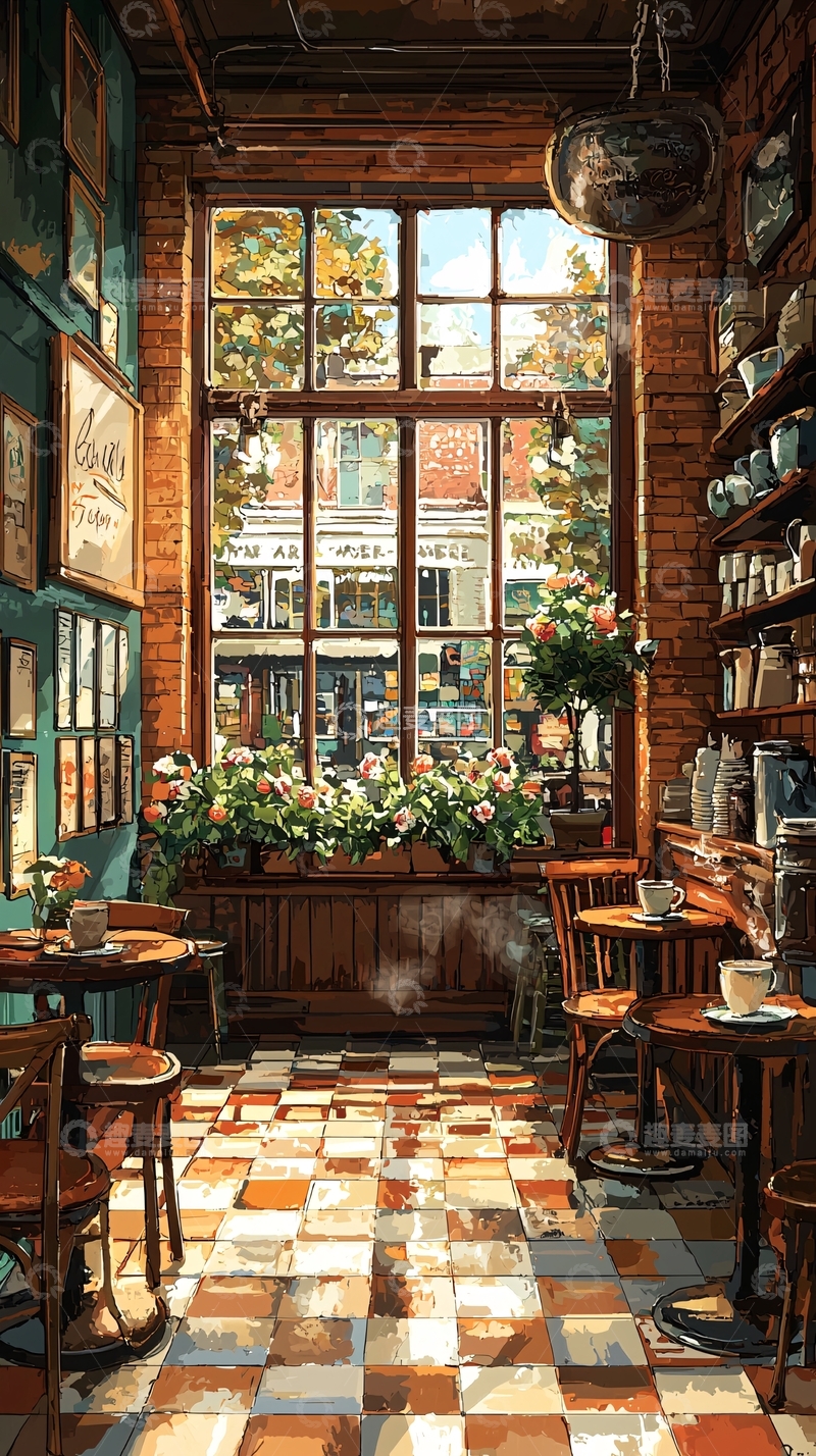 高清大图下载【趣麦麦图】阳光洒落的复古咖啡馆