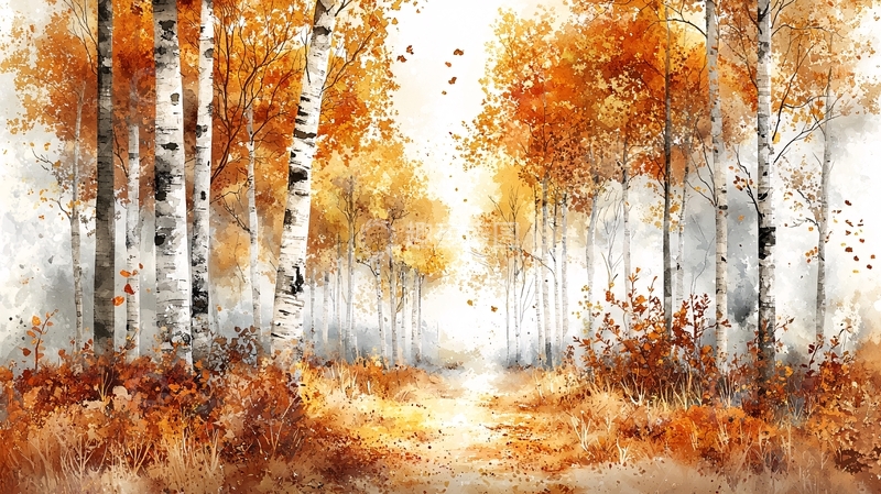 高清大图下载【趣麦麦图】秋日白桦林
