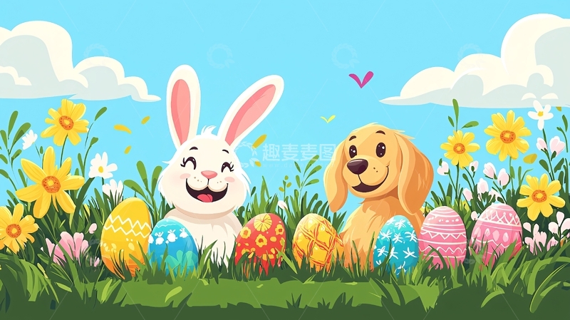 高清大图下载【趣麦麦图】复活节兔子和狗狗