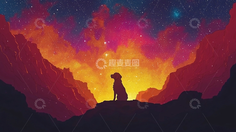 高清大图下载【趣麦麦图】星空下的狗狗剪影