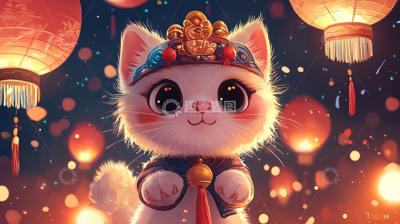 高清大图下载【趣麦麦图】戴官帽的小猫