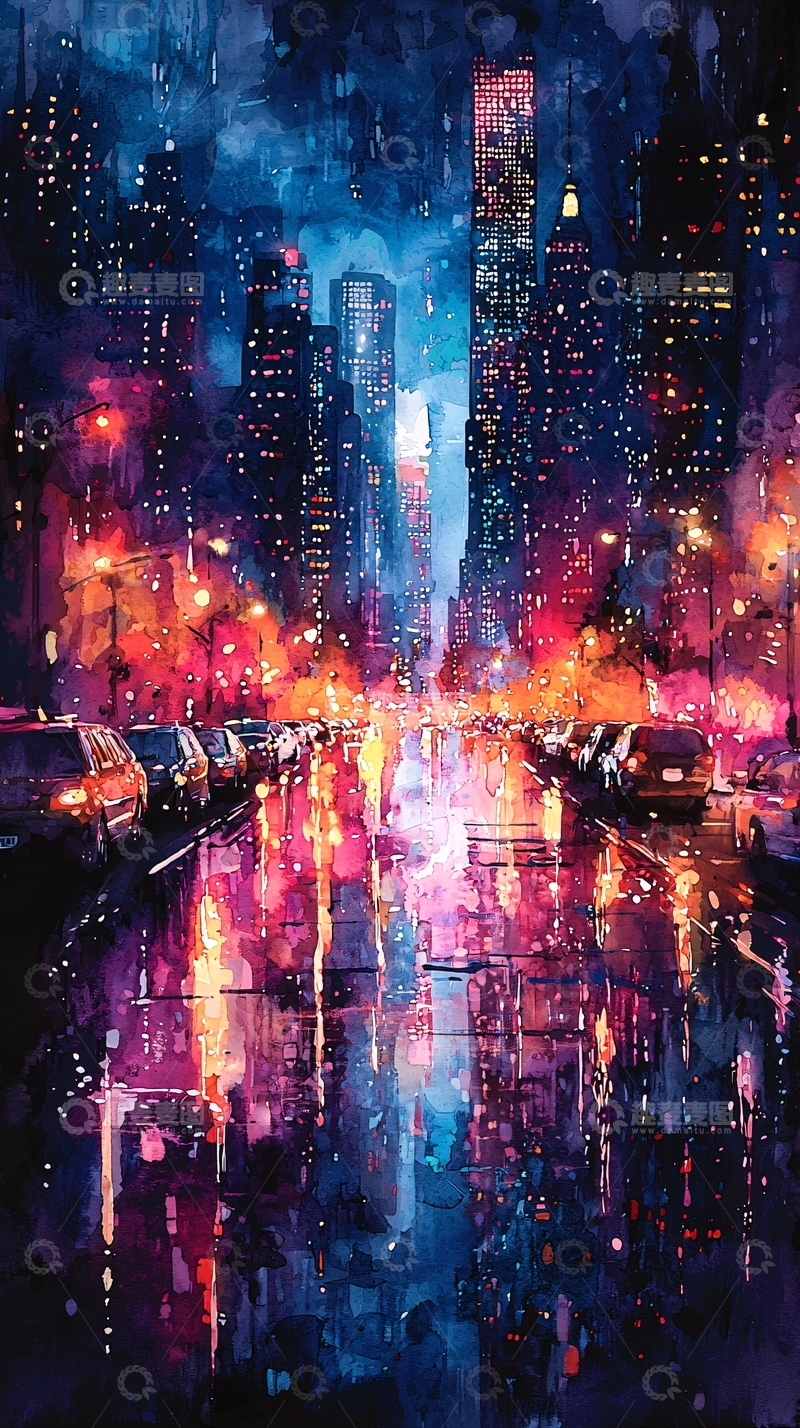 高清大图下载【趣麦麦图】夜色朦胧的都市夜景