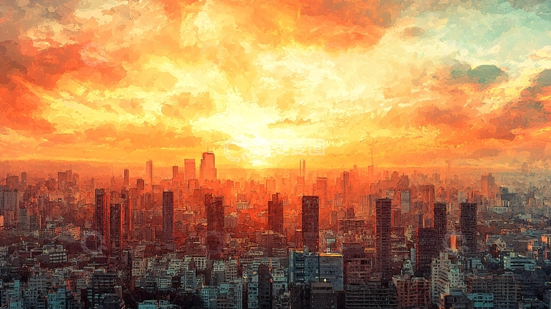 高清大图下载【趣麦麦图】火焰城市剪影