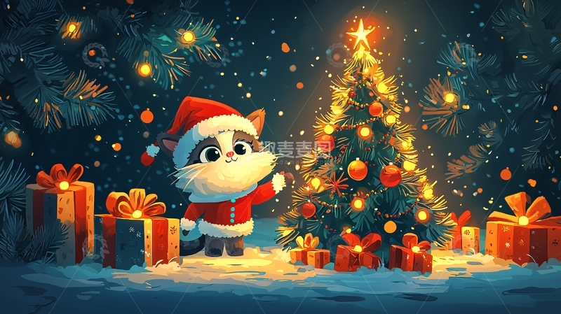 高清大图下载【趣麦麦图】圣诞浣熊