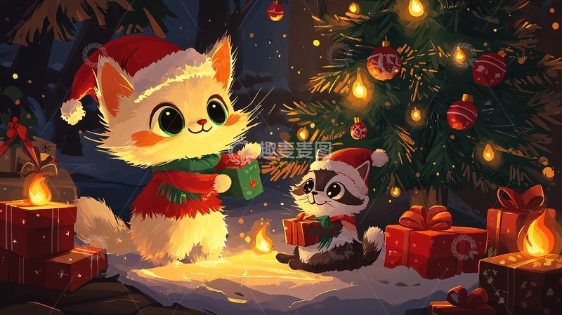 高清大图下载【趣麦麦图】可爱小动物过圣诞节