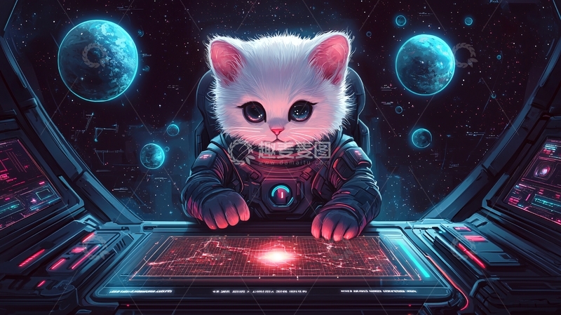高清大图下载【趣麦麦图】太空宇航员猫咪