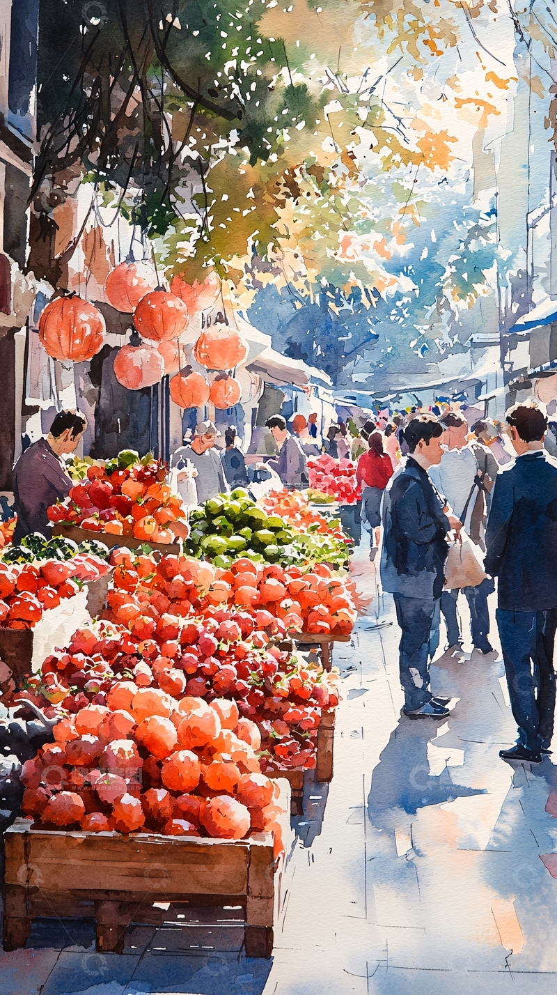 高清大图下载【趣麦麦图】阳光下的水果市场