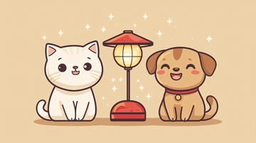 可爱猫咪狗狗和灯笼