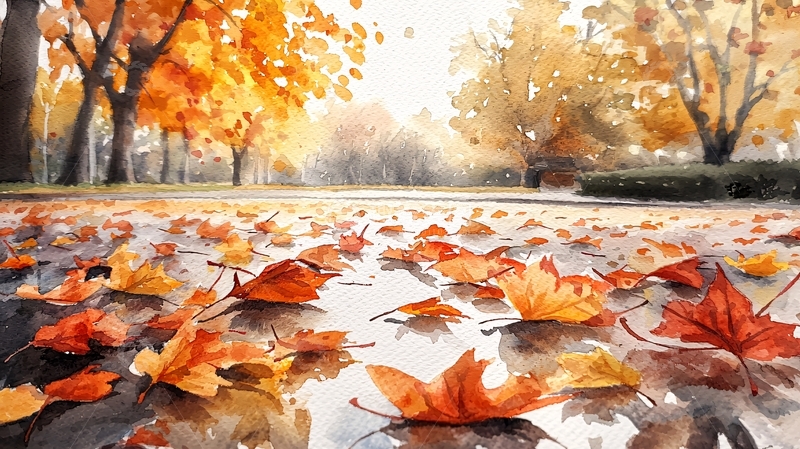 高清大图下载【趣麦麦图】秋叶铺满地面的公园小路