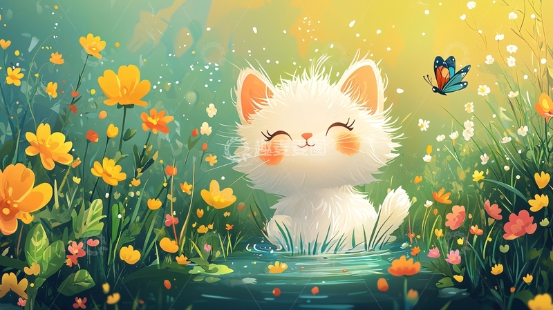 高清大图下载【趣麦麦图】可爱小猫花丛嬉戏