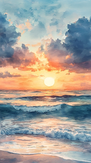 海边日落晚霞景色