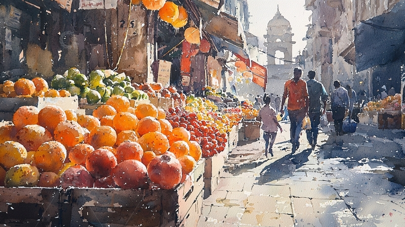 阳光下的印度水果市场