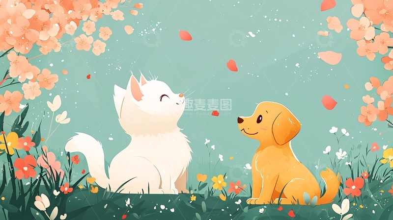 高清大图下载【趣麦麦图】猫咪狗狗春日花田