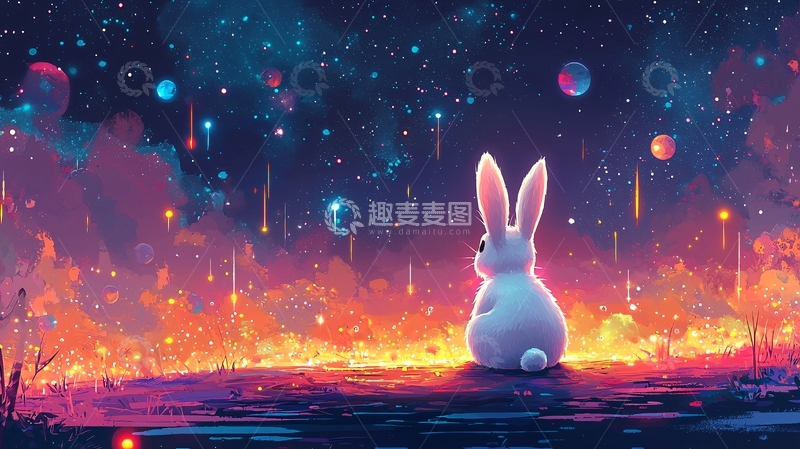 高清大图下载【趣麦麦图】星空下的白兔