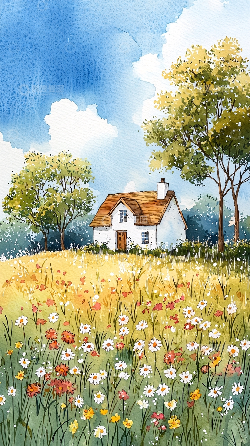 高清大图下载【趣麦麦图】水彩田园小屋