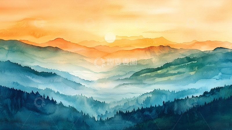 高清大图下载【趣麦麦图】水彩山水画