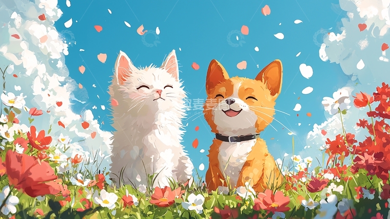 高清大图下载【趣麦麦图】猫咪和柯基