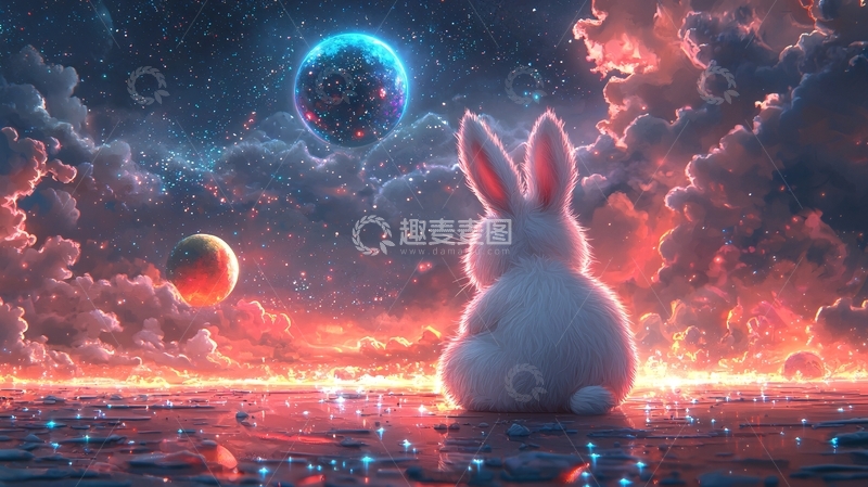 高清大图下载【趣麦麦图】星空下的兔子