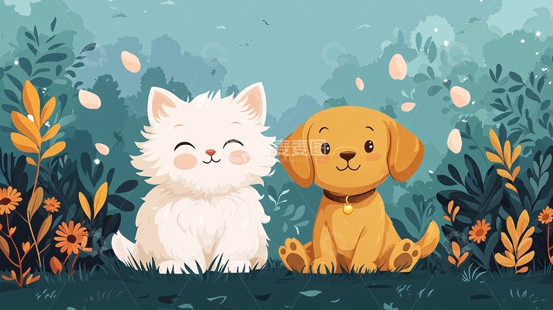高清大图下载【趣麦麦图】猫咪狗狗一起