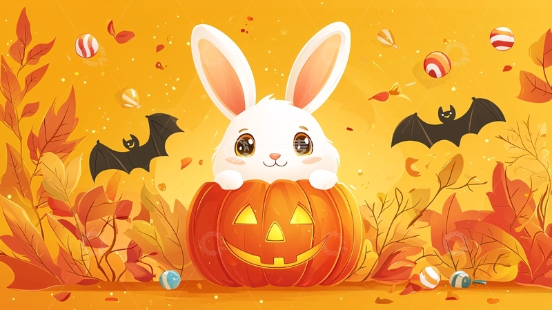 高清大图下载【趣麦麦图】万圣节兔子南瓜灯
