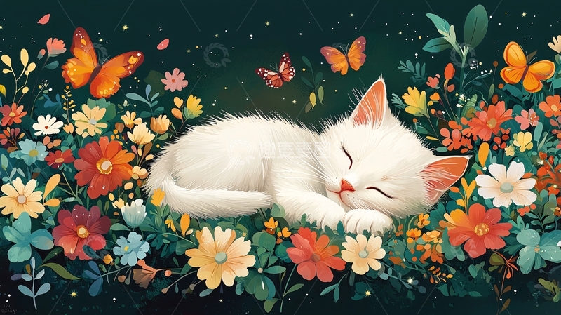 高清大图下载【趣麦麦图】睡梦中的小白猫