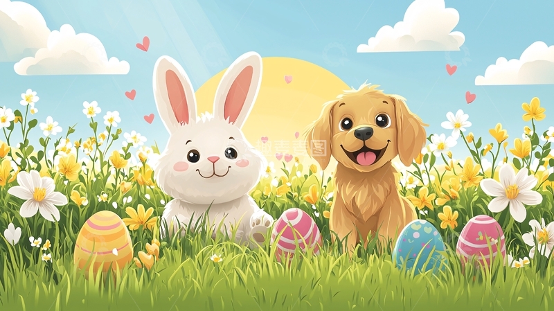高清大图下载【趣麦麦图】春日兔子狗狗彩蛋