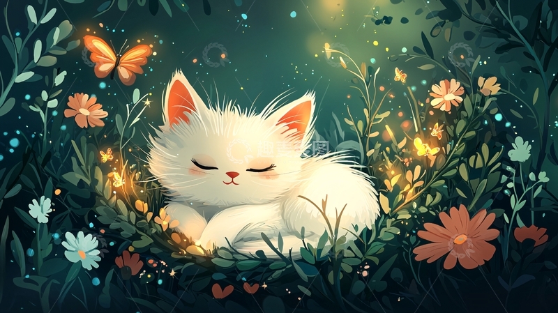 高清大图下载【趣麦麦图】睡梦中的白色小猫