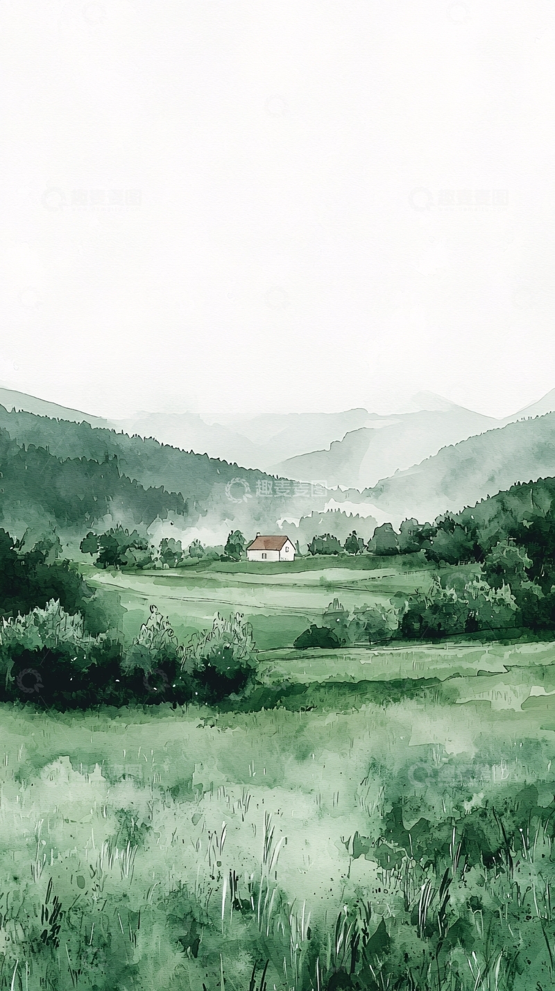 高清大图下载【趣麦麦图】清新绿色山谷小屋