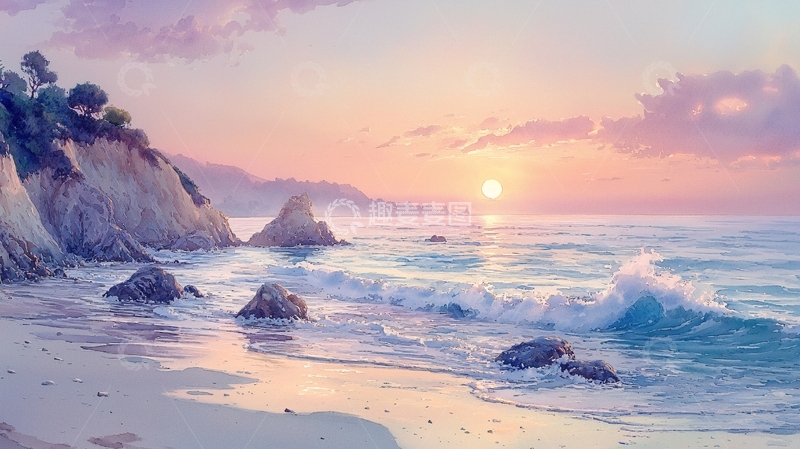 高清大图下载【趣麦麦图】唯美日落海滩